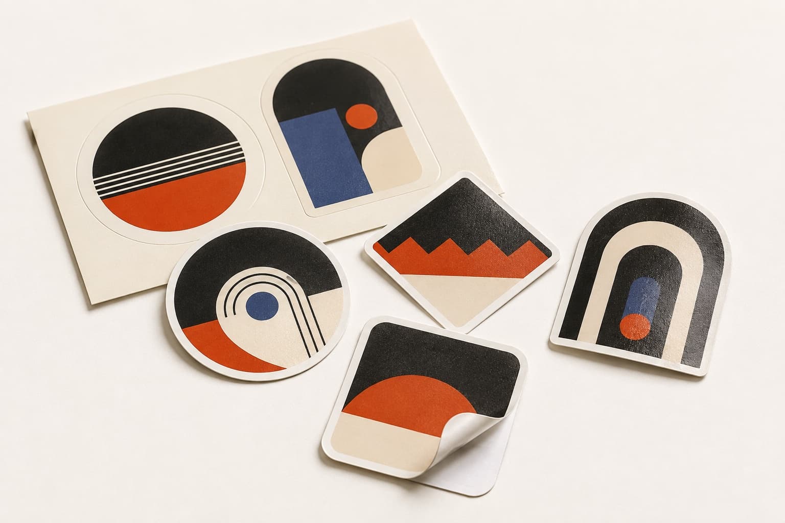 Stack of die-cut and kiss-cut matte and glossy vinyl stickers, one partially peeled